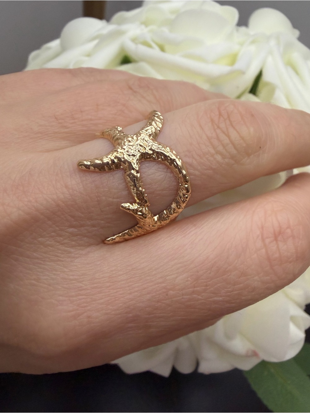 Gold Starfish Open Circle Ring - Women Jewelry adjustable